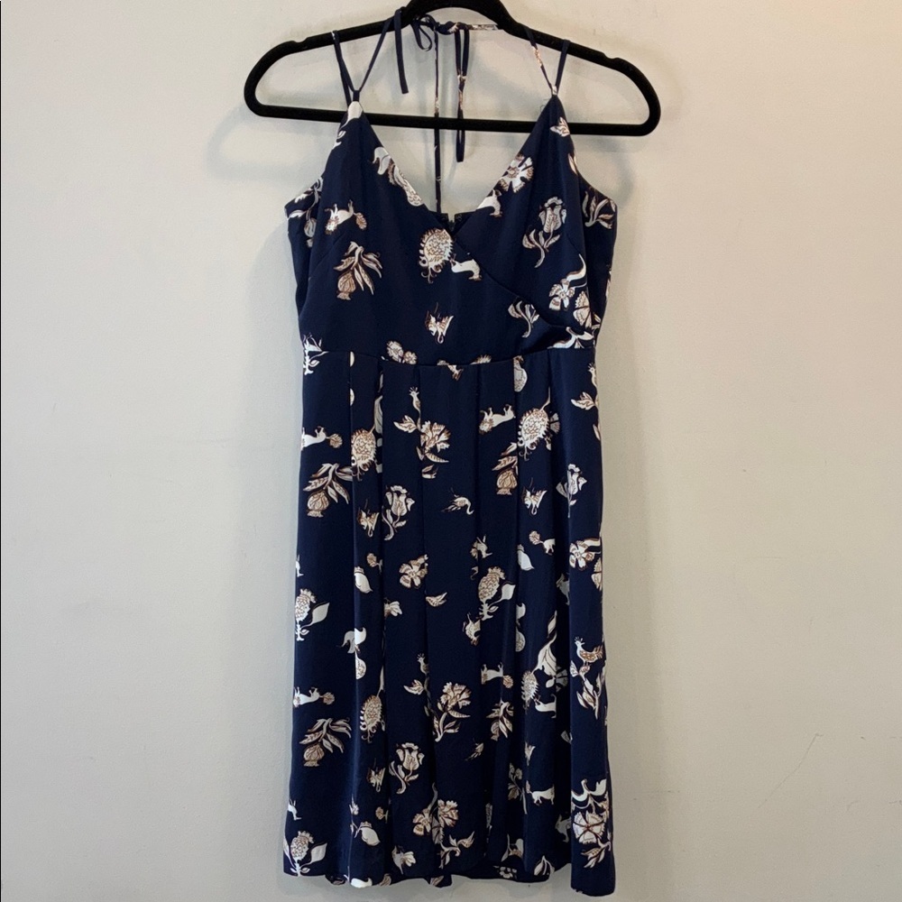Madewell Navy Botanical Bird Print Midi Dress Size 6